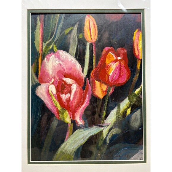 Vintage Fine Art "TULIPS" Litho Print Signed By Mary Hansen Wolfe 18" x 14"